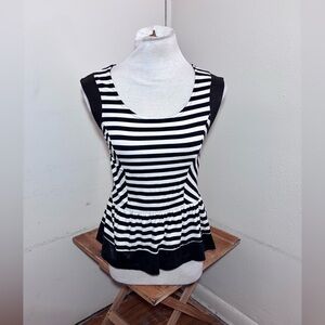 Monteau Sleeveless Striped Faux Leather Trim Top